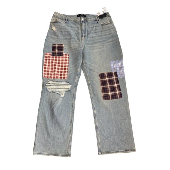 Hollister Womens 90s Ultra High Rise Dad Jeans Patchwork & Distressed Size 19R - Picture 1 of 4